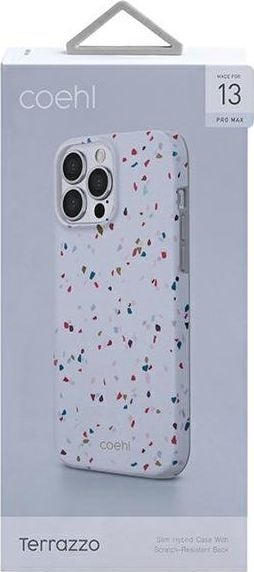 Kapak telefoni Uniq Coehl Terrazzo për iPhone 13 Pro Max, i hollë, shkon me karikim wireless, i bardhë natyral