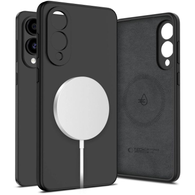 Футрола Tech-Protect Liquid Silicone за Samsung Galaxy S25 Edge, компатибилна со MagSafe, црна