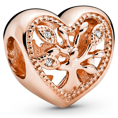 Aksesor për byzylyk Pandora Family Tree Heart, artë rozë