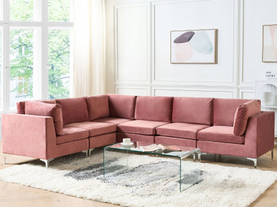 Divan këndor Beliani EVJA, modular me 6 vende, kadife rozë
