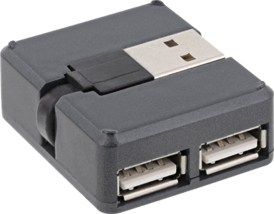 Hub USB InLine 2.0, 4 porta USB A, kabllo 4 cm, i zi