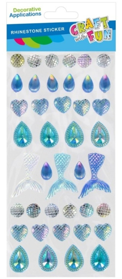 Sticker dekorativ CRAFT WITH FUN Mermaid, rhinestones vetëngjitës, blu