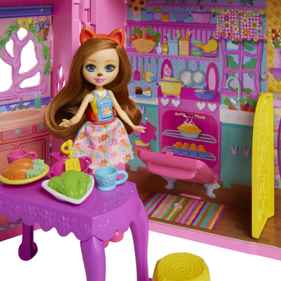 Shpi kukullash Enchantimals Dollhouse Playset, set lojrash, shumëngjyrëshe