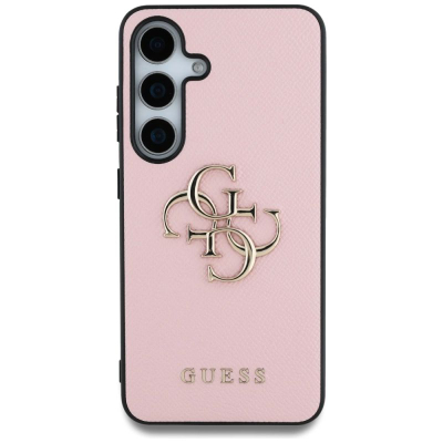 Mbulesë telefoni Guess Grained Big 4G Logo për Samsung Galaxy S25, TPU, stil klasik, rozë