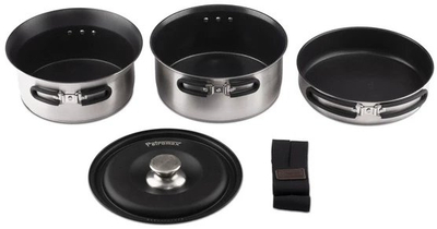 Set enësh kampingu Petromax Dimego, çelik inox, veshje qeramike, i argjendtë