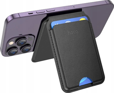 Portofol magnetik HOCO 2 në 1 për iPhone 16 17 Pro Max, lëkurë PU, me këmbë mbajtëse, i zi