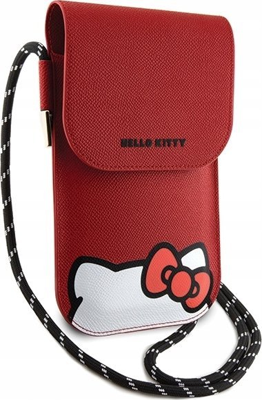 Çantë dore Hello Kitty Leather Hiding Kitty Cord, lëkurë ekologjike, me xhep për smartphone, e kuqe