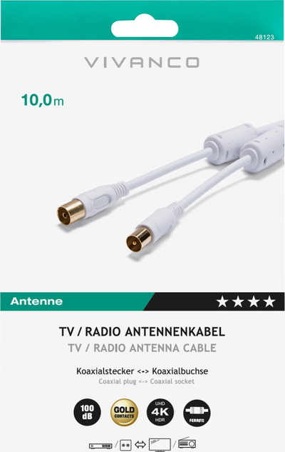 Kabllo antene Vivanco 48123, 10m, 100dB, e bardhë