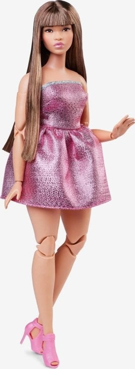 Kukull Barbie Looks Curvy Pink Mini Dress, trup i artikuluar, bazament koleksioni, rozë