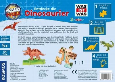 Puzzle edukativ KOSMOS WAS IST WAS Junior Dinosaurusë, 54 copa, 5+, shumëngjyrësh
