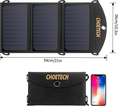 Karikues diellor portabël Choetech SC004, 19W, me 2 porta USB, ngjyrë i zi