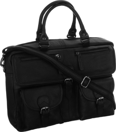 Çantë laptopi unisex pa brend, lëkurë natyrale, deri 14", e zezë