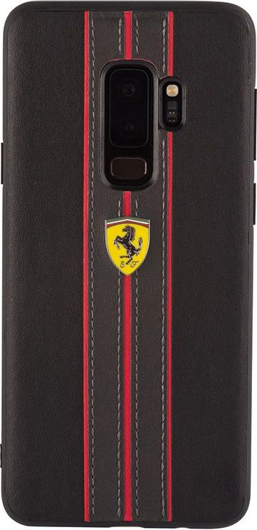 Mbrojtëse telefoni Ferrari Urban për Samsung Galaxy S9 Plus, lëkurë e vërtetë, stil sportiv, e zezë