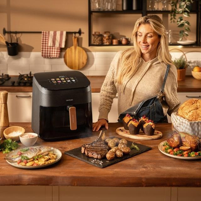 Fritezë pa vaj Cecotec Cecofry Grill Smokin 6500, 6.5L, multifunksionale, e zezë