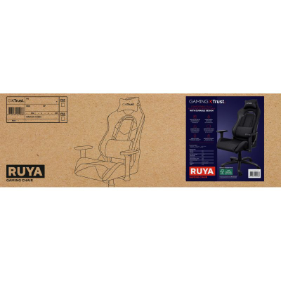 Karrige gaming Trust GXT 714 RUYA, me mbështetje për qafën dhe mesin, mban deri 150 kg, e zezë