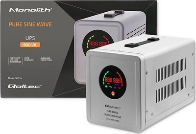 UPS për kaldajë Qoltec UPS 800VA, 560W, valë sinusoide e pastër, gri