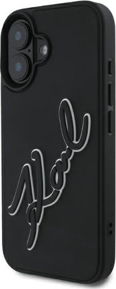 Futrollë Karl Lagerfeld 3D Rubber Signature për iPhone 16 6.1", silikoni, e zezë