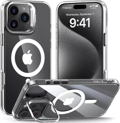 Mbulesë Tech-Protect Magstand MagSafe për iPhone 16 Pro, transparente, me mbajtëse