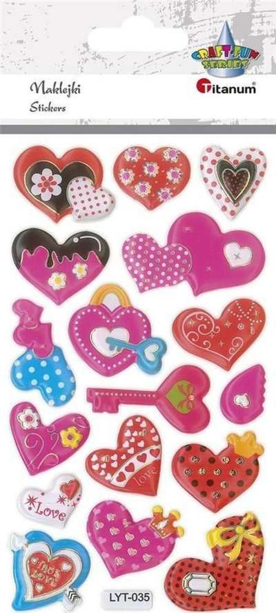 Ngjitëse dekori Titanum Raised Soft Stickers Hearts Mix, 17 copë, zemra 3D, shumëngjyrëshe