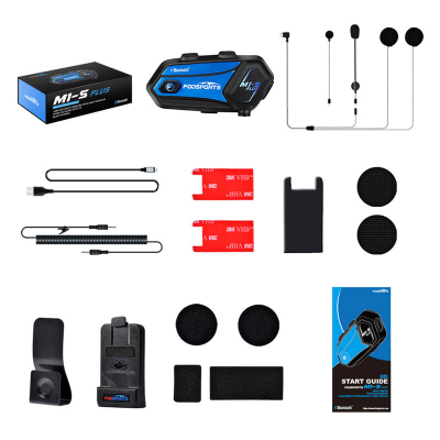 Interkom motoçiklete Fodsports M1-S Plus, Bluetooth, rezistent ndaj ujit, blu e zezë