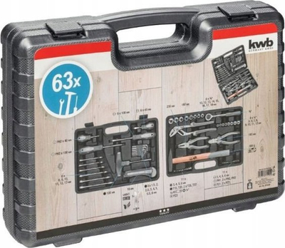 Set veglash KWB 375500, 63 pjesë, në kuti plastike, e zezë