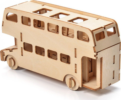 Puzzle druri 3D Nice Idea, model autobuz me dy kate, ngjyrë druri natyrale