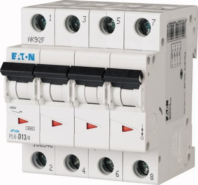 Ndërprës modular Eaton PL6 C13/4, 13A, 6kA, i bardhë