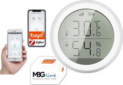 Senzor temperature dhe lagështie Tuya ZigBee, me ekran LCD, i bardhë