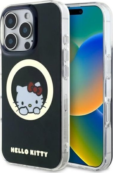 Mbulesë telefoni Hello Kitty HKHMP16LHSWKK, për iPhone 16 Pro 6.3", hardcase MagSafe, e zezë