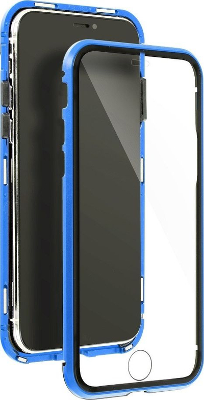Mbrojtëse magnetike 360 për telefon Samsung Galaxy S21 Plus, xham i fortifikuar, kornizë alumini, blu