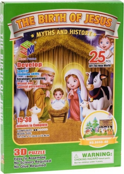 Puzzle 3D Jokomisiada The Birth Of Jesus, 25 copa, 19 x 11 cm, me shum ngjyra