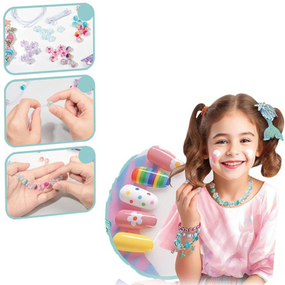 Set bizhuterish për fëmijë Beauty Set, 48 copë, me rruaza dhe kapëse flokësh bisht sirene, shumëngjyrësh
