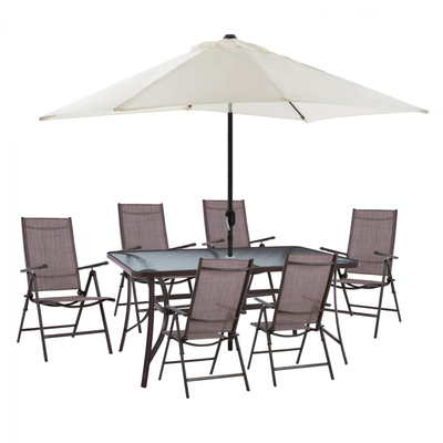 Set Tavolinë + 6 karrige palosëse + çadër,"HM11491", bezhë/ kaftë