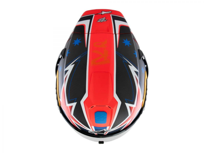Helmeta moto Alpinestars Supertech R10 Miller Limited Edition, karboni, rrugë dhe pistë, e zezë me të kuqe fluor dhe blu mat