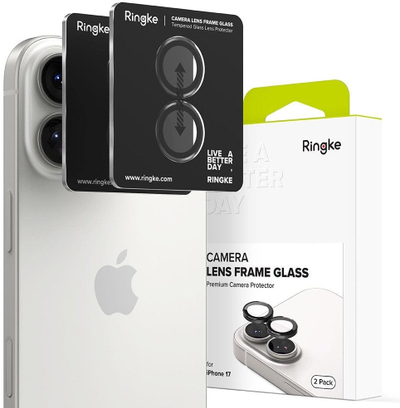 Mbrojtës kamere Ringke Frame Glass për iPhone 17, xham i temperuar, set 2 copë, i zi