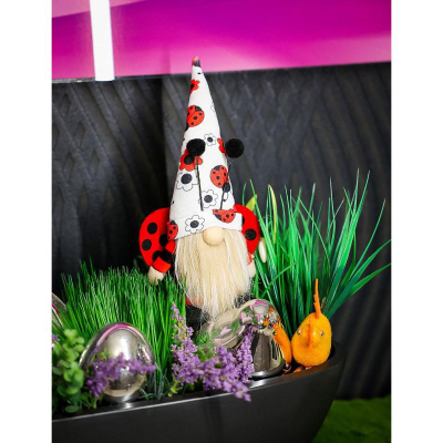 Figurinë dekorative Saska Gift and Decor Gnome Ladybug, 24cm, pranverë Pashkë, e kuqe e bardhë