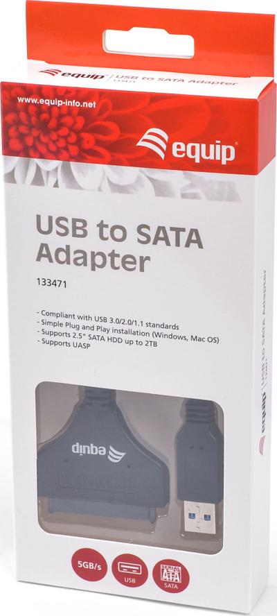 Adapter USB Equip 133471, për HDD 2.5" SATA, i zi