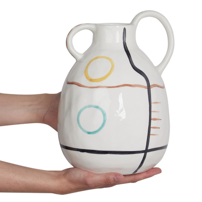 Vazo dekorative Beliani DORY, stoneware, 28 cm, e bardhë