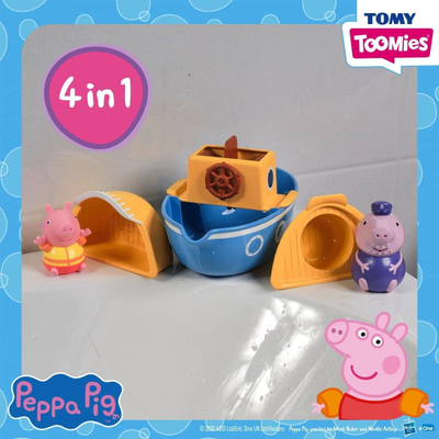 Set lodrash për banjo TOMY Toomies Peppa Pig, Varka e Gjyshit Pig Splash and Pour, 4 pjesë, për kalamaj 18m+