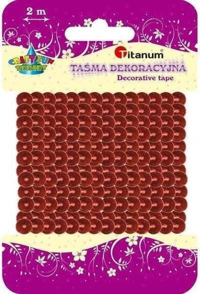Rrip dekorativ Titanum Sequins On Tape, 6mm, 2m, i kuq