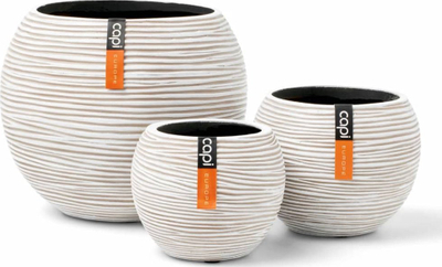 Set vazo dekorative Capi Europe Ball Rib, 3 copë, fiberglas, ngjyrë krem
