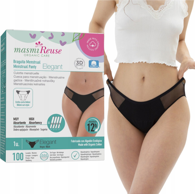 Mbathje menstruale Masmi Elegant, bikini, masa S, ngjyrë e zezë