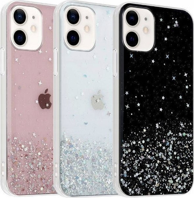 Këllëf telefoni me glitter për iPhone 12 Pro Max, plastikë e butë, i tejdukshëm me shkëlqim, rozë