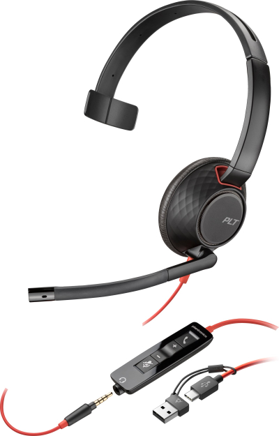 Kufje me mikrofon Poly Blackwire 5210, USB C, 3.5mm, të zeza