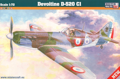 Model avion plastik MisterCraft MCD216 Devoitine D-520 Cl, shkallë 1:72, set për ta montu, shumëngjyrësh