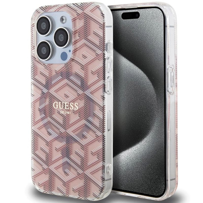 Kllëf telefoni Guess IML GCube MagSafe për iPhone 15 Pro 6.1", rozë