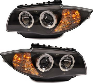 Fenerë të përparmë BMW Series 1 E81 E82 E87 E88, halogjen H7, LED angel eyes, të zinj