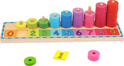 Lodër druri Montessori Woopie Counting, puzzle numrash, 54 copë, shumëngjyrëshe