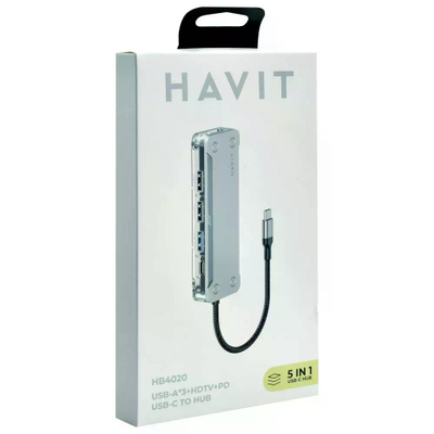 HAVIT Type-C HUB (3x usb-a, 1x hdmi, 1x usb-c) HB4020 Silver