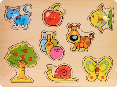 Mozaik druri për kalamaj Wooden Puzzle Mix, me doreza, mbi 18 muajsh, shumëngjyrësh